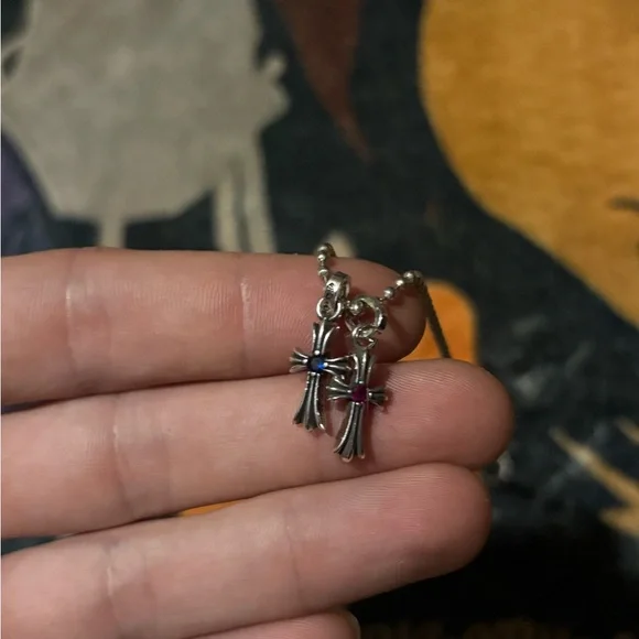 .925 CH RUBY AND SAPPHIRE DOUBLE BABY FAT PENDENT 18 IN. BALL CHAIN NECKLACE - Picture 2 of 9